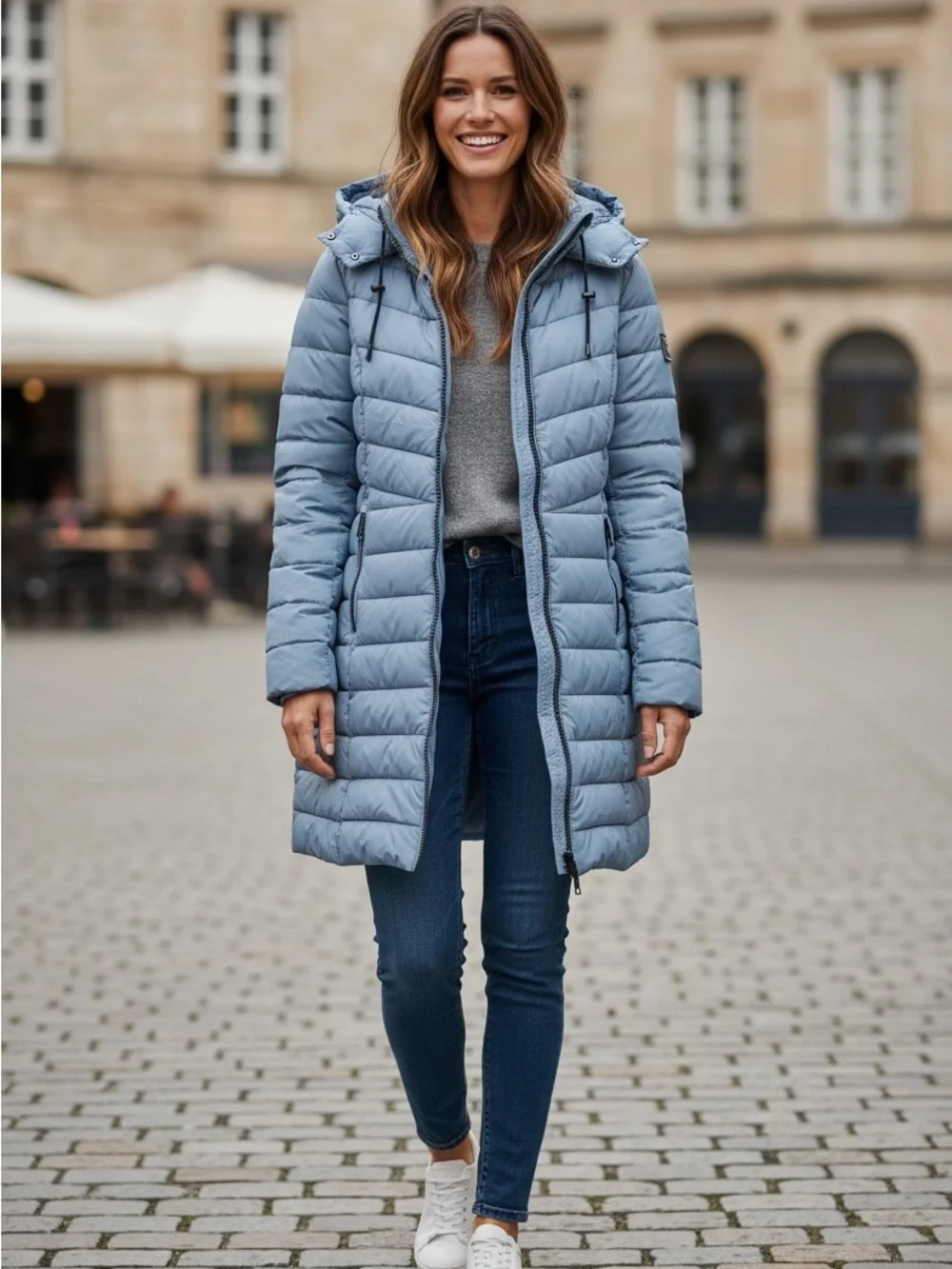 Steve Madden Quilted Hooded Puffer Jacket in Slate Blue
